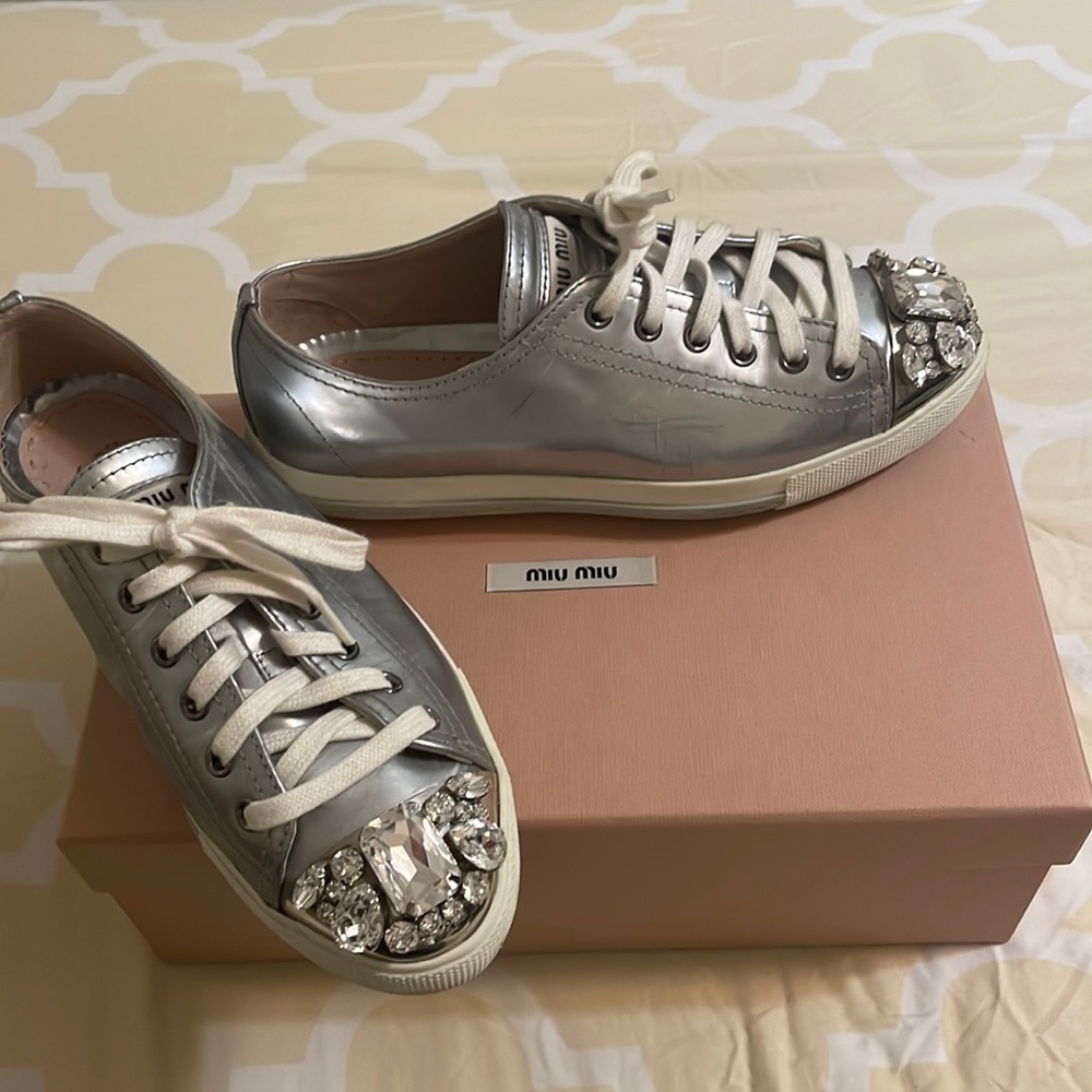 Miu Miu Original Silver Crystal Sneakers